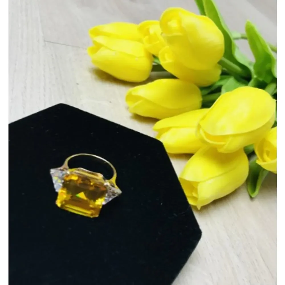 925 Sterling Silver Gold Plated Yellow & White CZ Ring Size 9